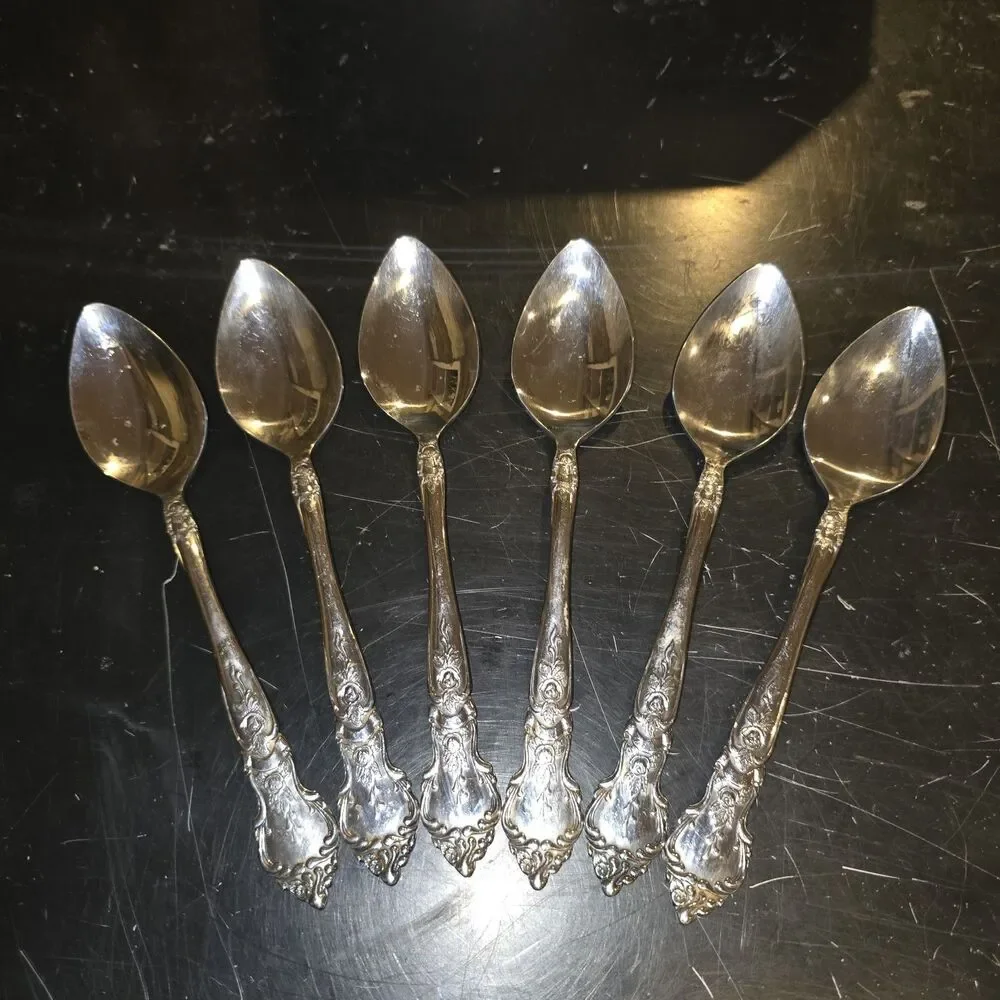Rose and Leaf Stainless SOUP SPOONS Lot Of 6 Japan